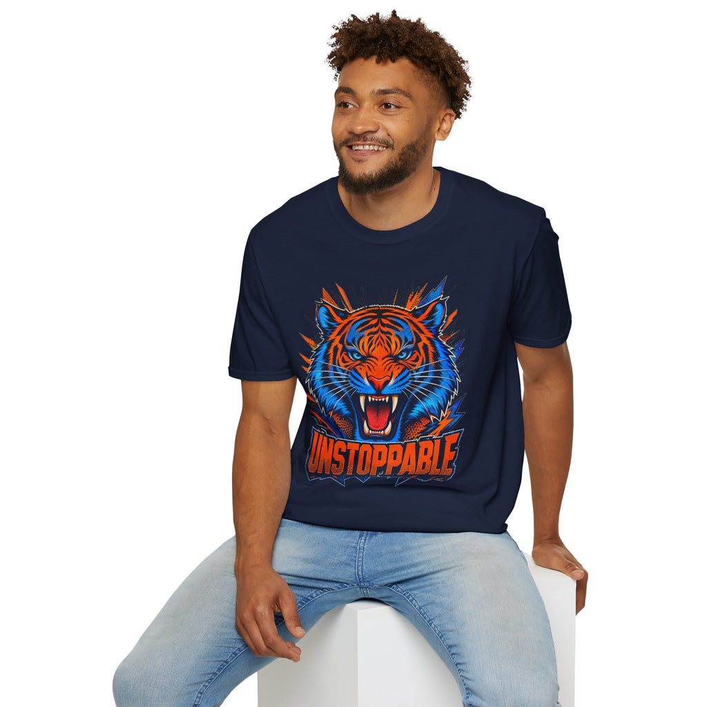 Tiger 'Unstoppable' Graphic T-Shirt — Bold Neon Tiger Face Tee