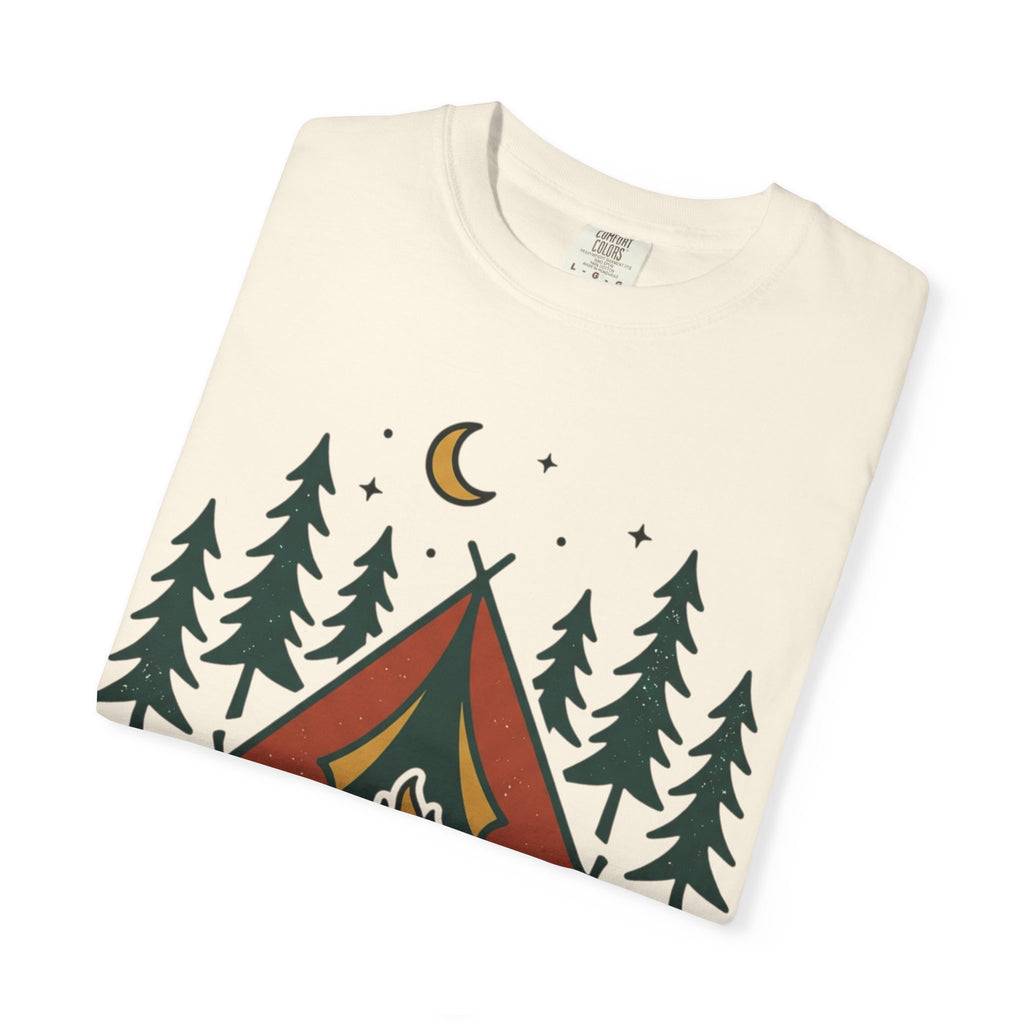Camping T-Shirt — "Offline and Outside" Tent & Campfire Graphic