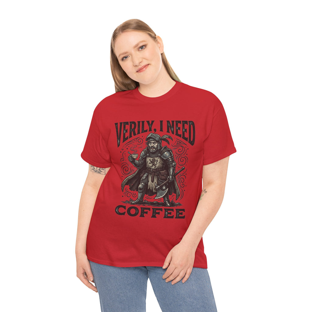 Coffee Viking T‑Shirt — “Verily, I Need Coffee” Medieval Warrior Tee