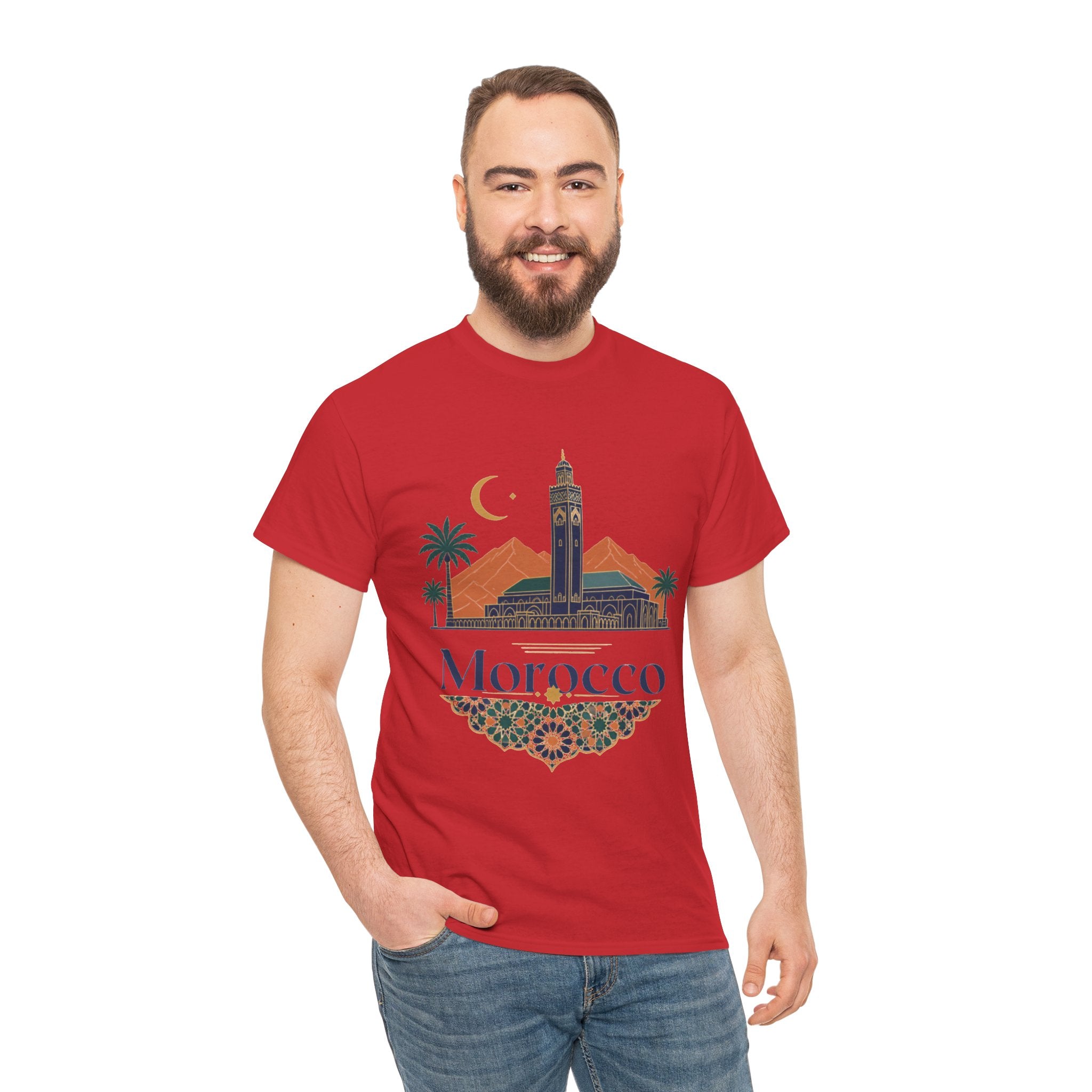 Morocco Travel T-Shirt — Atlas Mountains & Koutoubia Mosque Graphic Tee