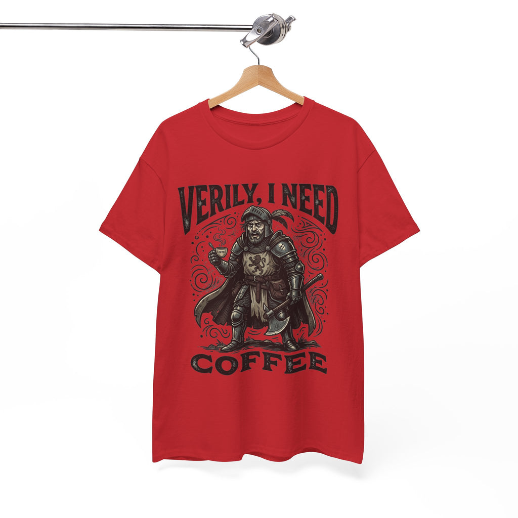 Coffee Viking T‑Shirt — “Verily, I Need Coffee” Medieval Warrior Tee
