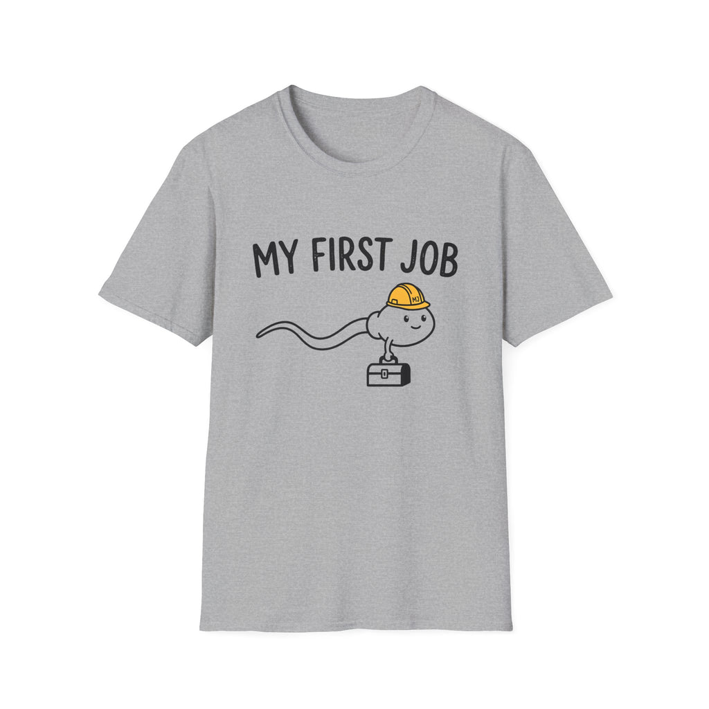 My First Job T-Shirt — Cute Sperm Cell Cartoon Construction Helmet Tee