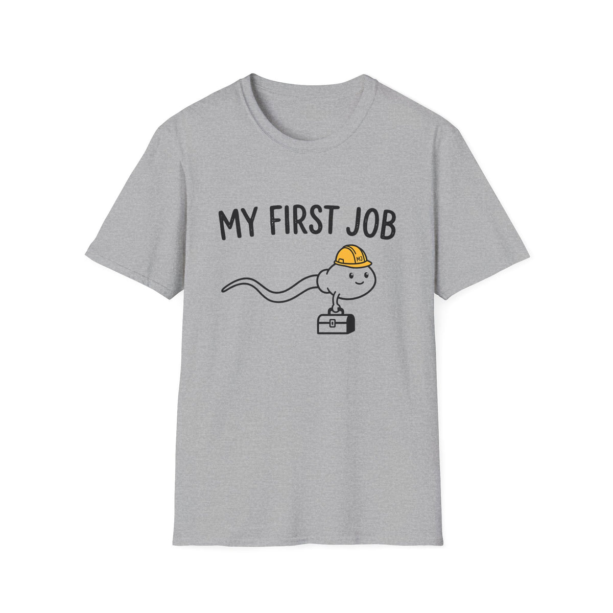 My First Job T-Shirt — Cute Sperm Cell Cartoon Construction Helmet Tee