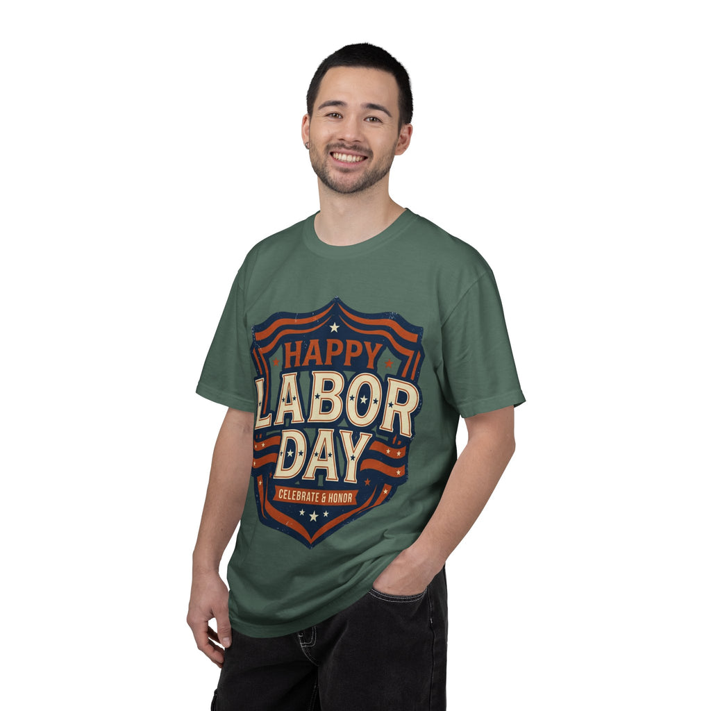 Happy Labor Day 'Celebrate & Honor' Shield Graphic T-Shirt