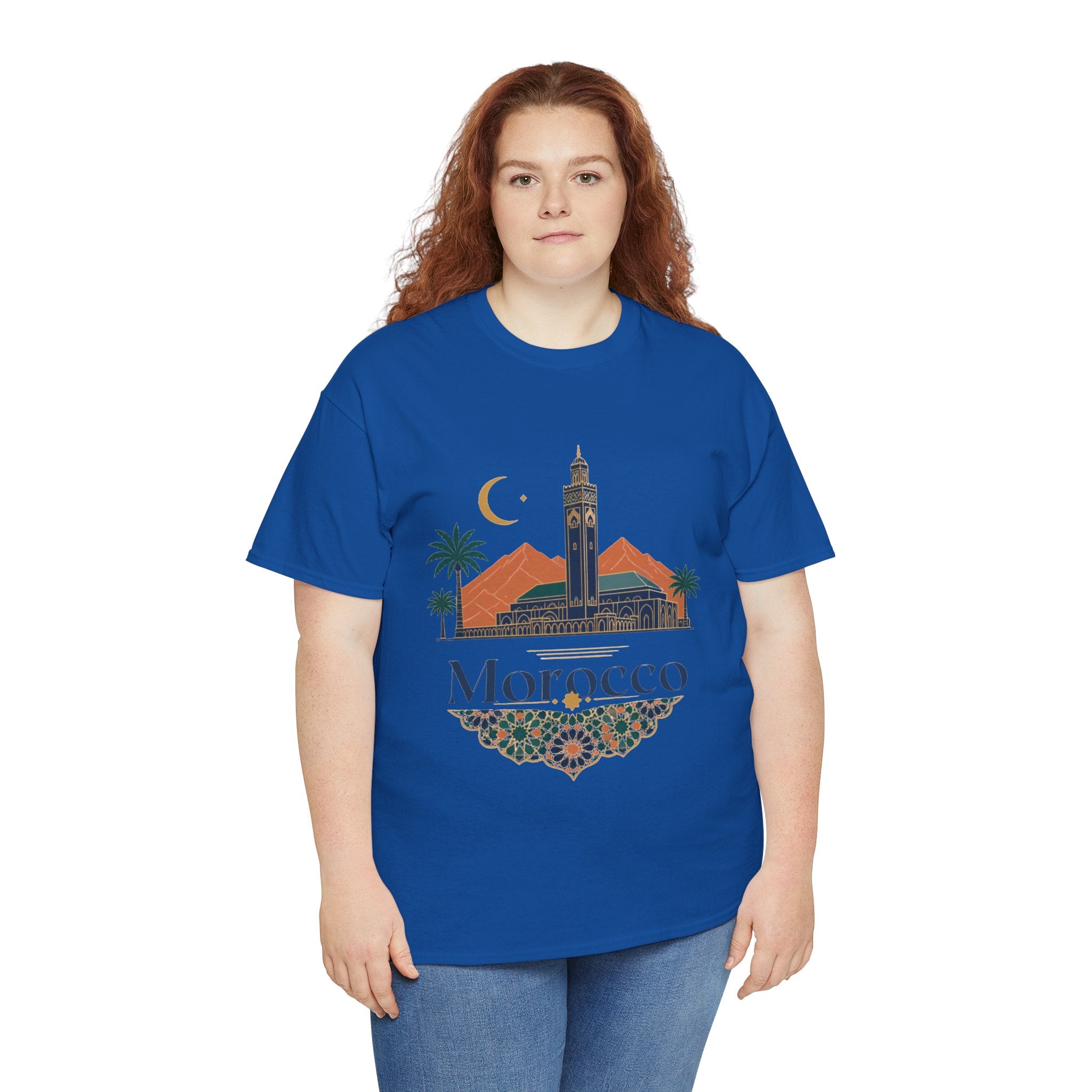 Morocco Travel T-Shirt — Atlas Mountains & Koutoubia Mosque Graphic Tee