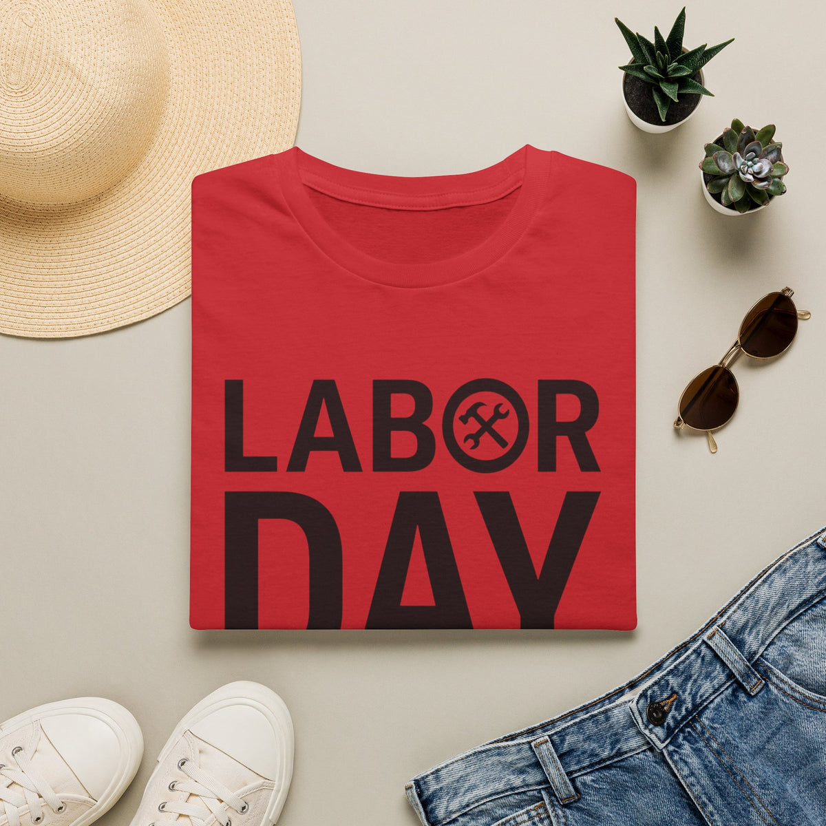 Labor Day Tools Graphic T-Shirt — Bold 'Labor Day' Text with Wrench & Hammer