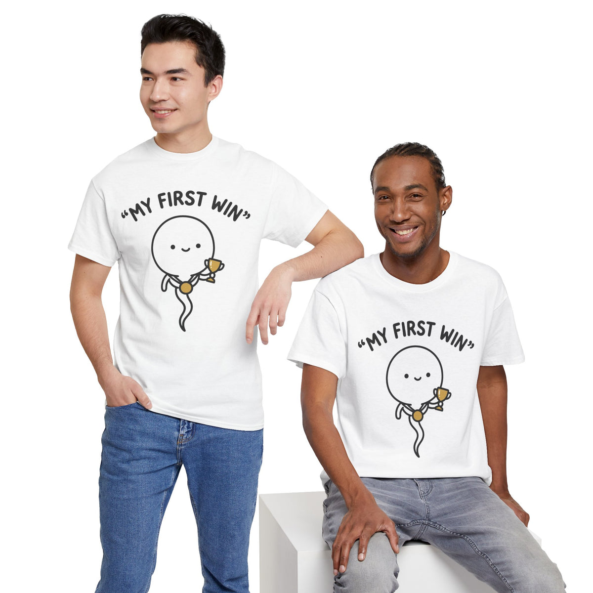 My First Win T-Shirt — Cute Sperm Trophy Graphic Tee