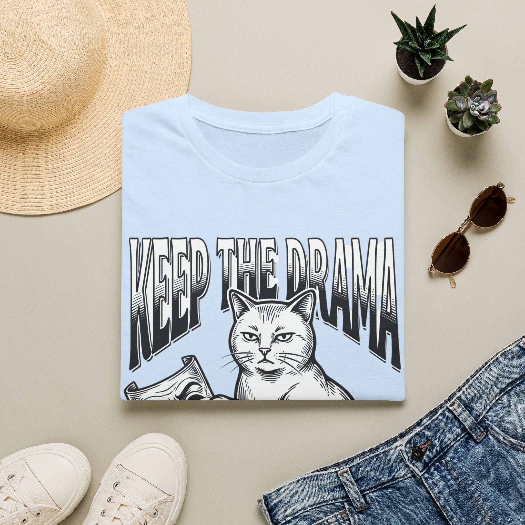 Keep the Drama Cat T-Shirt — Funny Cat Graphic Tee with 'Keep The Drama' Slogan