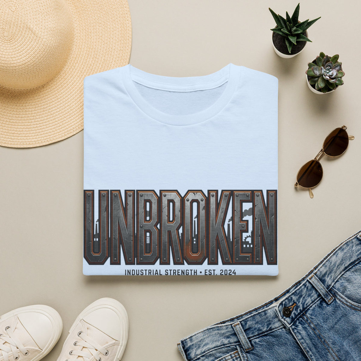 Unbroken Industrial Strength Graphic T‑Shirt — 'UNBROKEN' Bold Chest Design