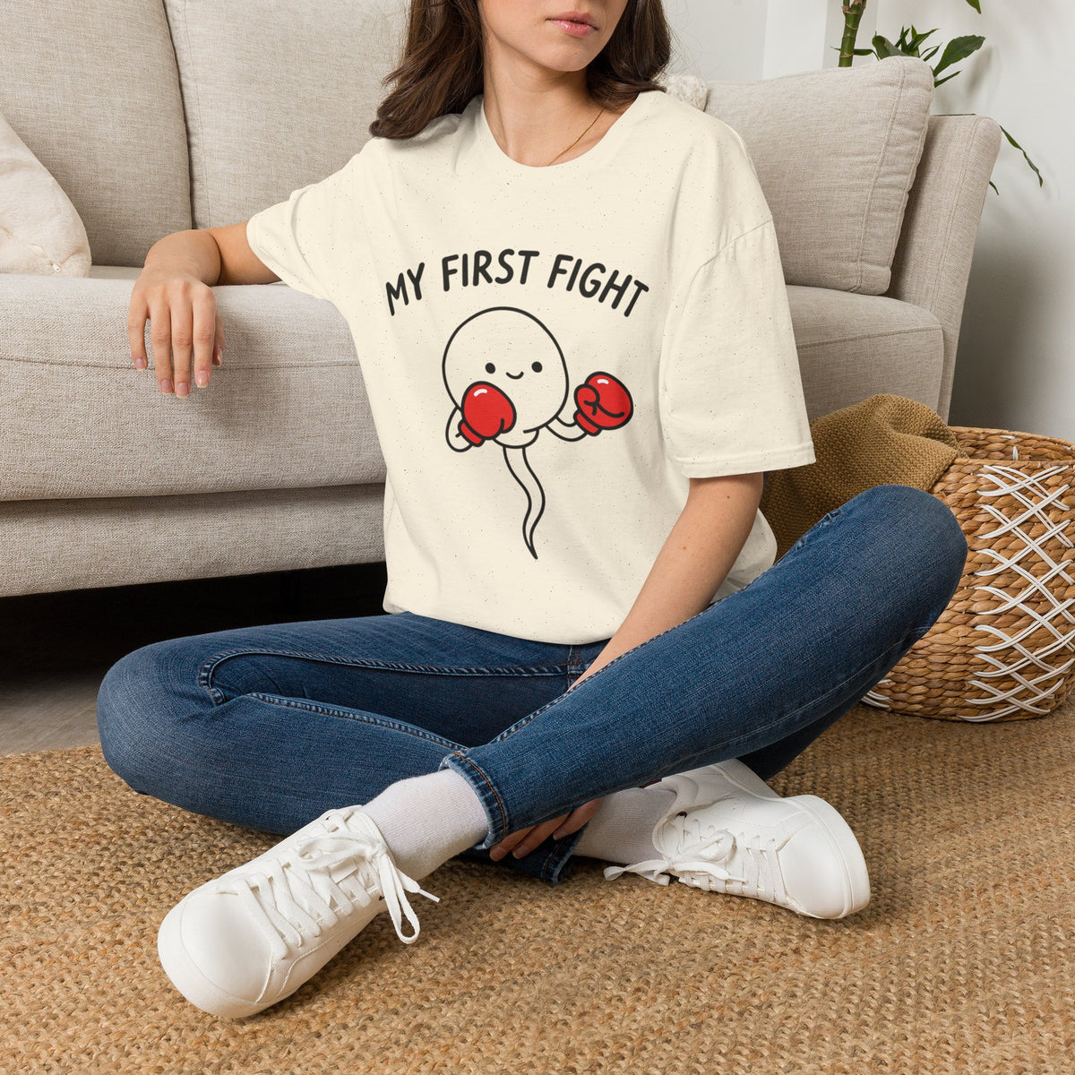 My First Fight T‑Shirt — Cute Boxing Sperm Fertility Humor Gift