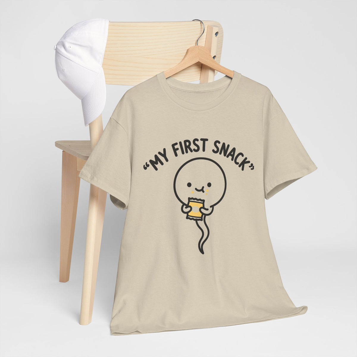 My First Snack Cute Sperm Graphic Tee — Funny Pregnancy Announcement Shirt