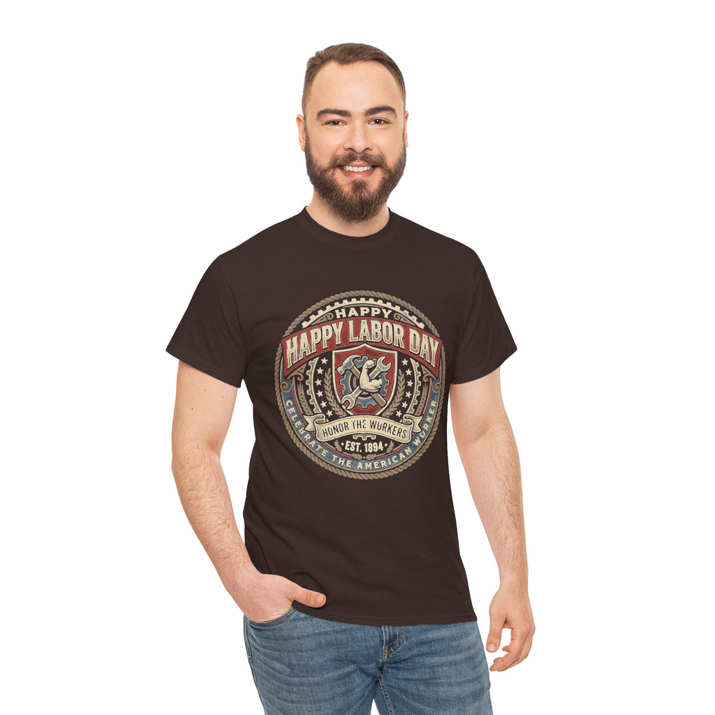 Happy Labor Day Tee – Vintage American Workers Emblem Shirt