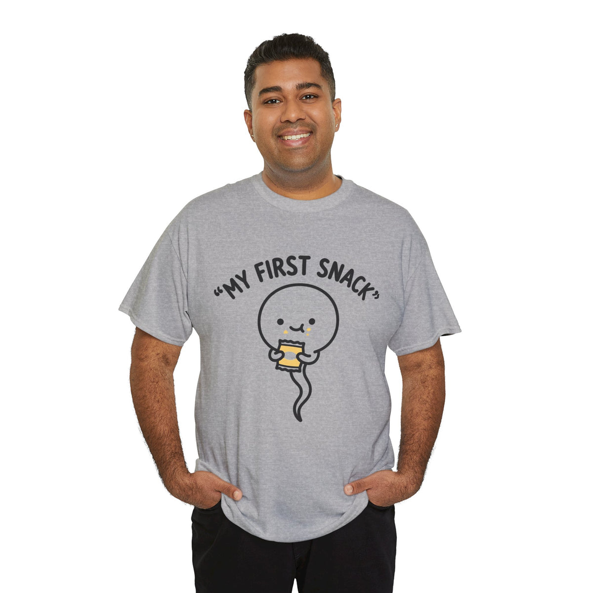 My First Snack Cute Sperm Graphic Tee — Funny Pregnancy Announcement Shirt