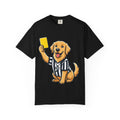 Referee Golden Retriever T-Shirt — Cute Dog Holding Yellow Card Graphic Tee