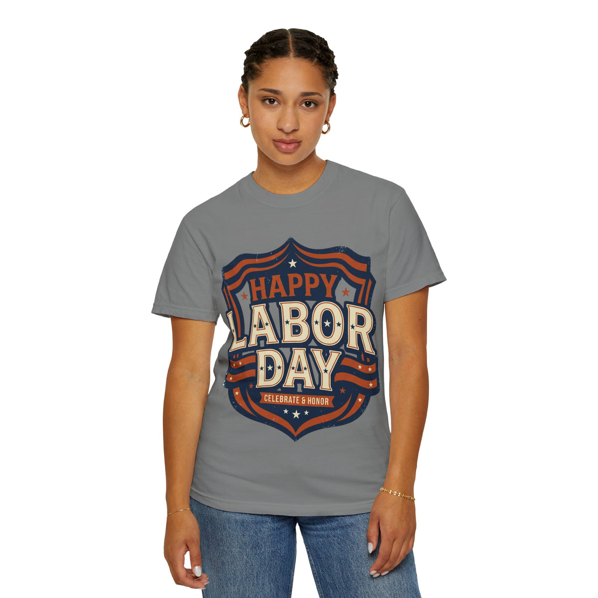 Happy Labor Day 'Celebrate & Honor' Shield Graphic T-Shirt