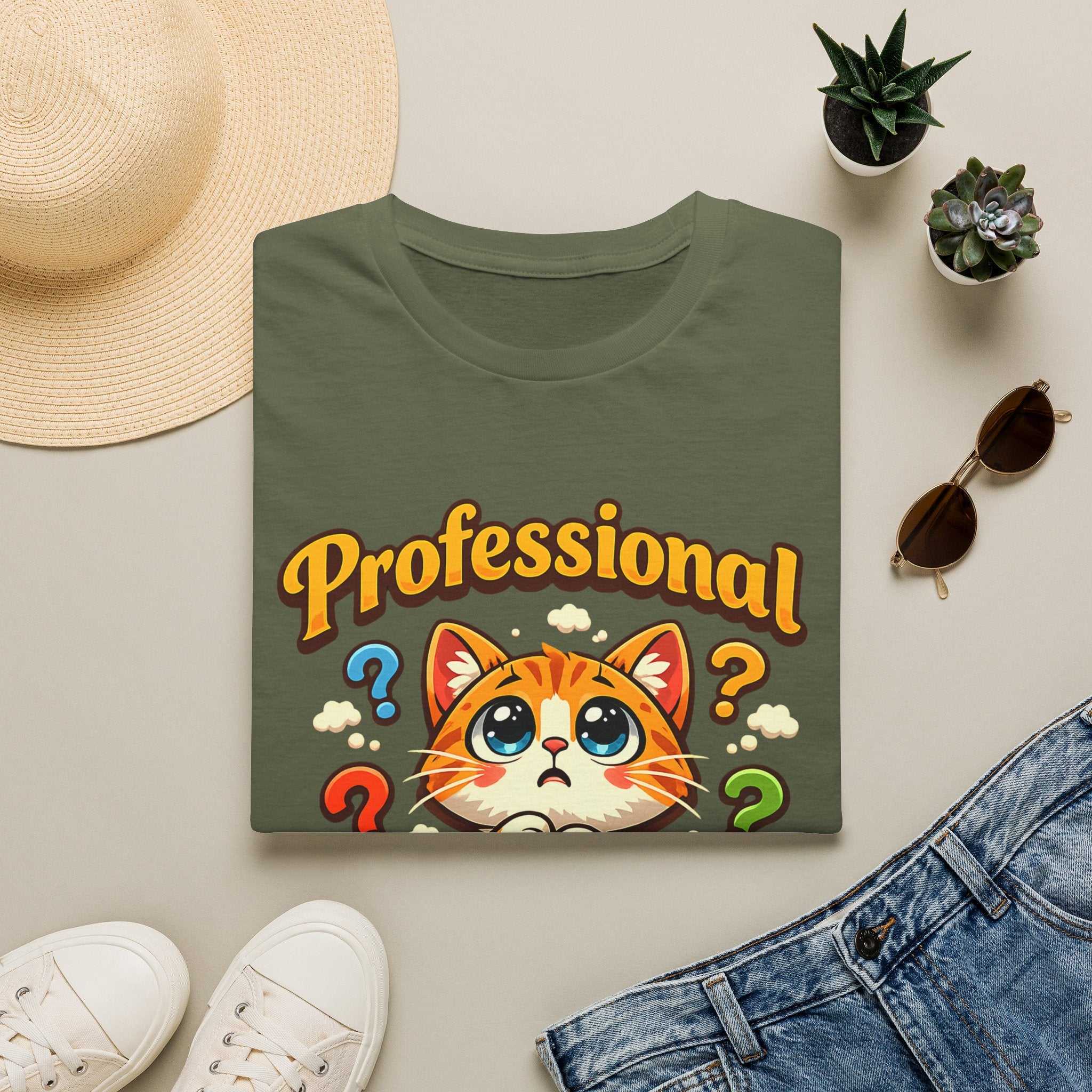 T-Shirt — "Professional Overthinker" Cute Cat Graphic