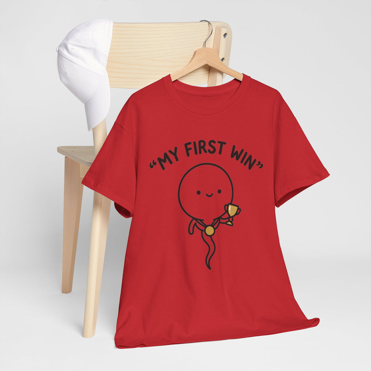 My First Win T-Shirt — Cute Sperm Trophy Graphic Tee