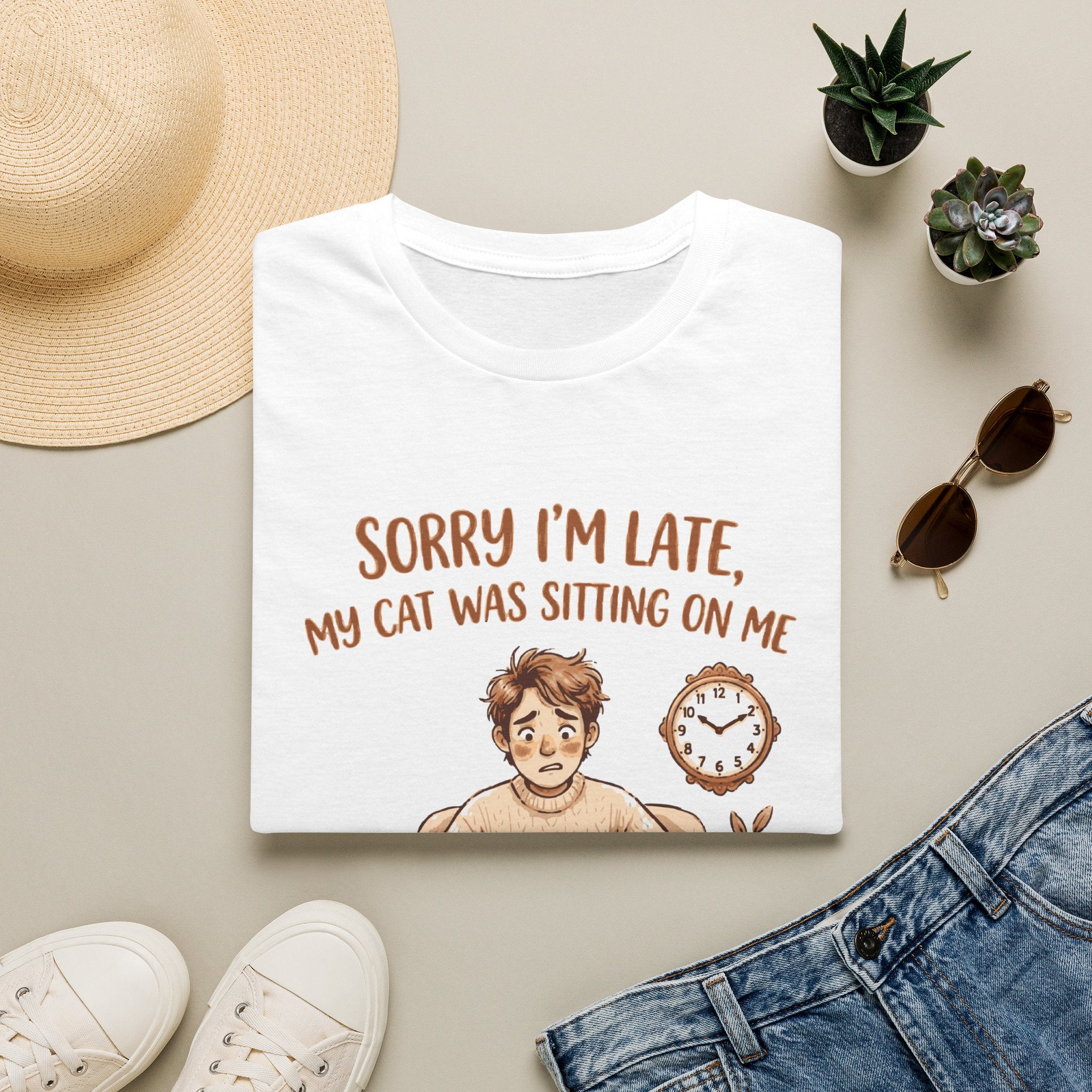 Cat Lover T‑Shirt — "Sorry I'm Late, My Cat Was Sitting On Me" Funny Graphic Tee