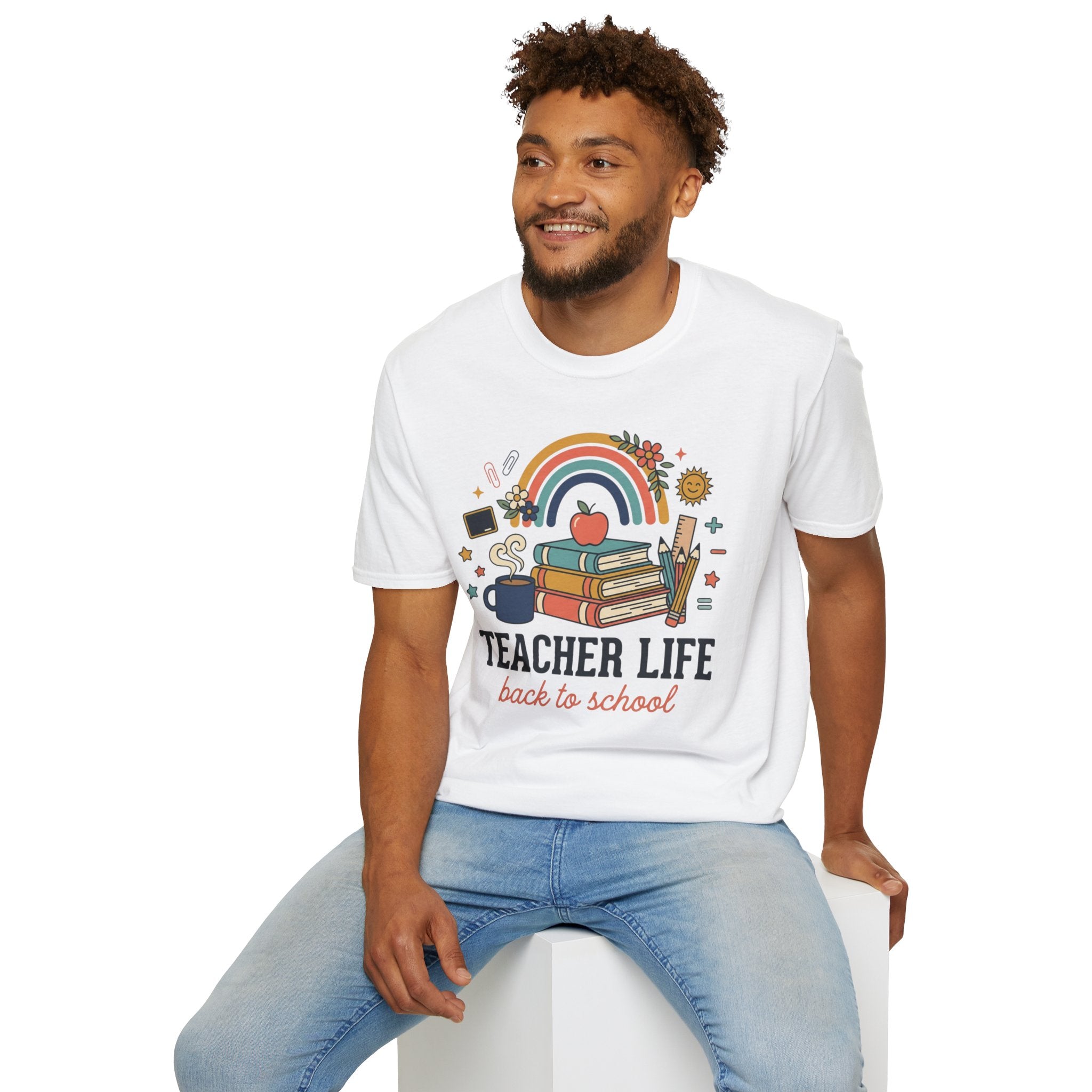 Teacher Life Back to School T-Shirt — Rainbow Books & Apple Graphic