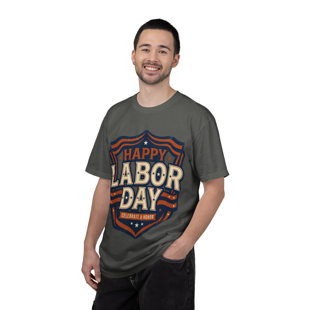 Happy Labor Day 'Celebrate & Honor' Shield Graphic T-Shirt