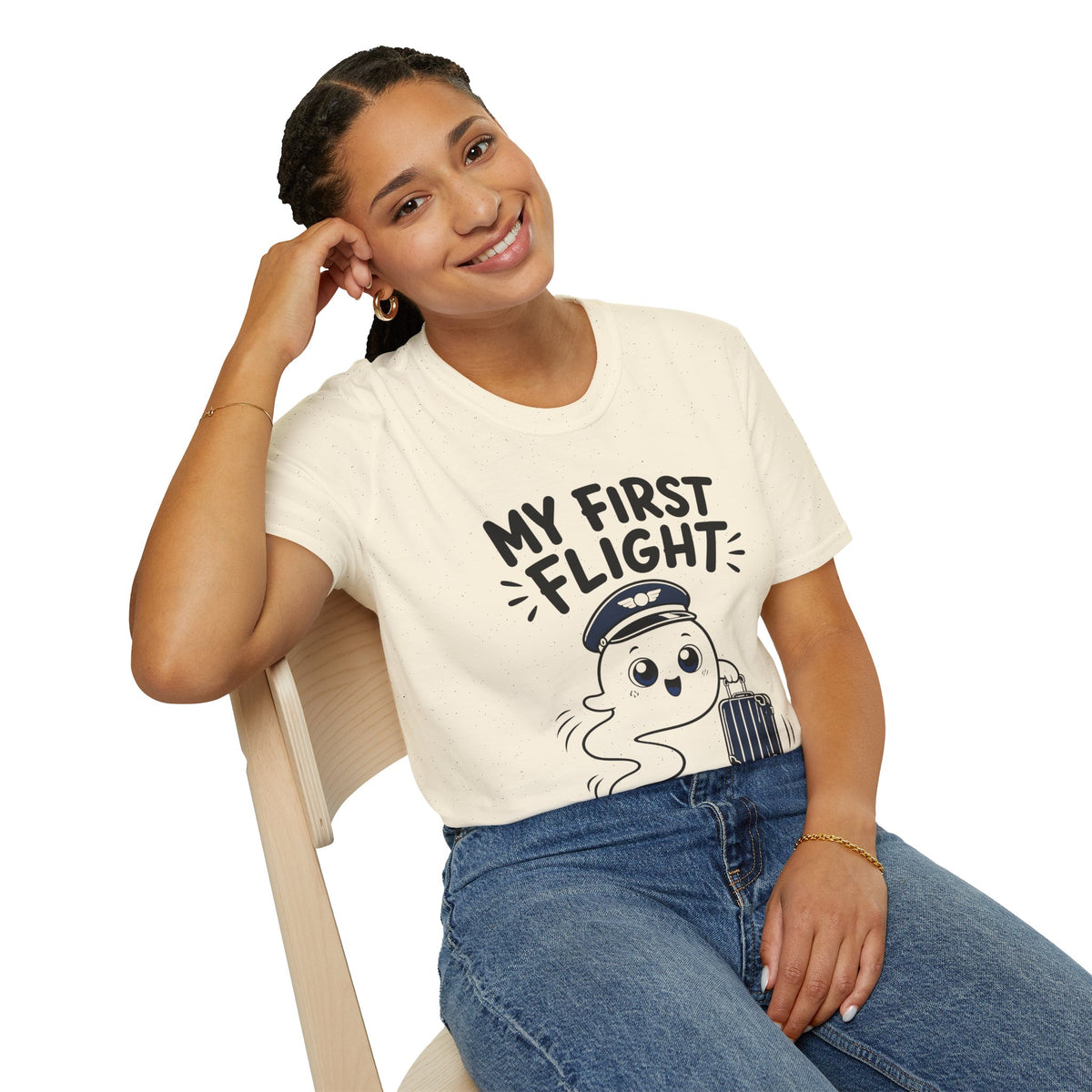 My First Flight T-Shirt — Cute Baby/Infant Travel Tee (Pilot Hat Ghost Design)