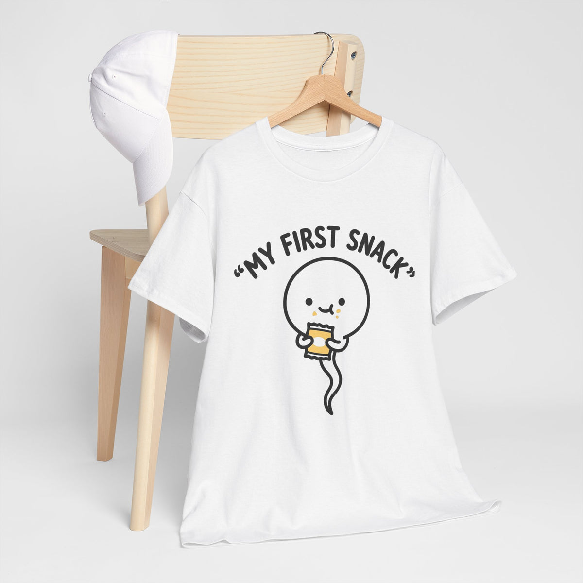My First Snack Cute Sperm Graphic Tee — Funny Pregnancy Announcement Shirt