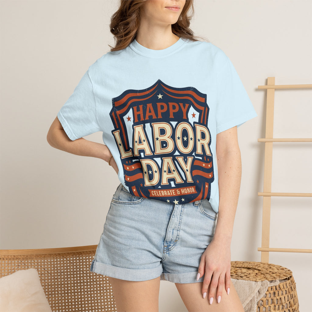 Happy Labor Day 'Celebrate & Honor' Shield Graphic T-Shirt