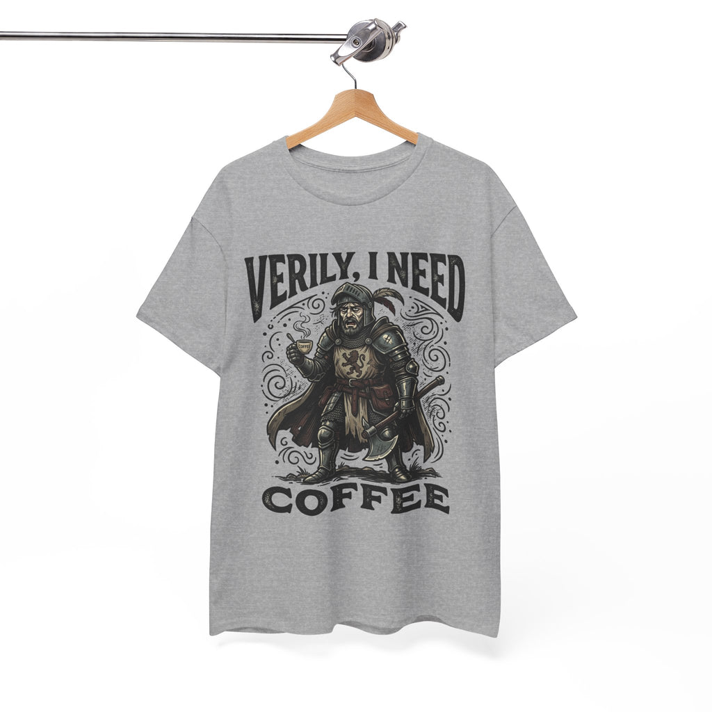 Coffee Viking T‑Shirt — “Verily, I Need Coffee” Medieval Warrior Tee