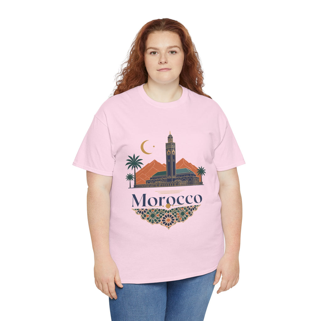 Morocco Travel T-Shirt — Atlas Mountains & Koutoubia Mosque Graphic Tee