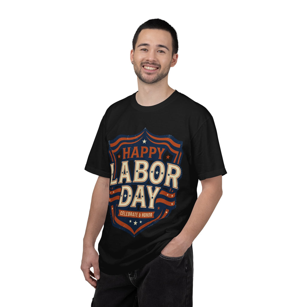Happy Labor Day 'Celebrate & Honor' Shield Graphic T-Shirt