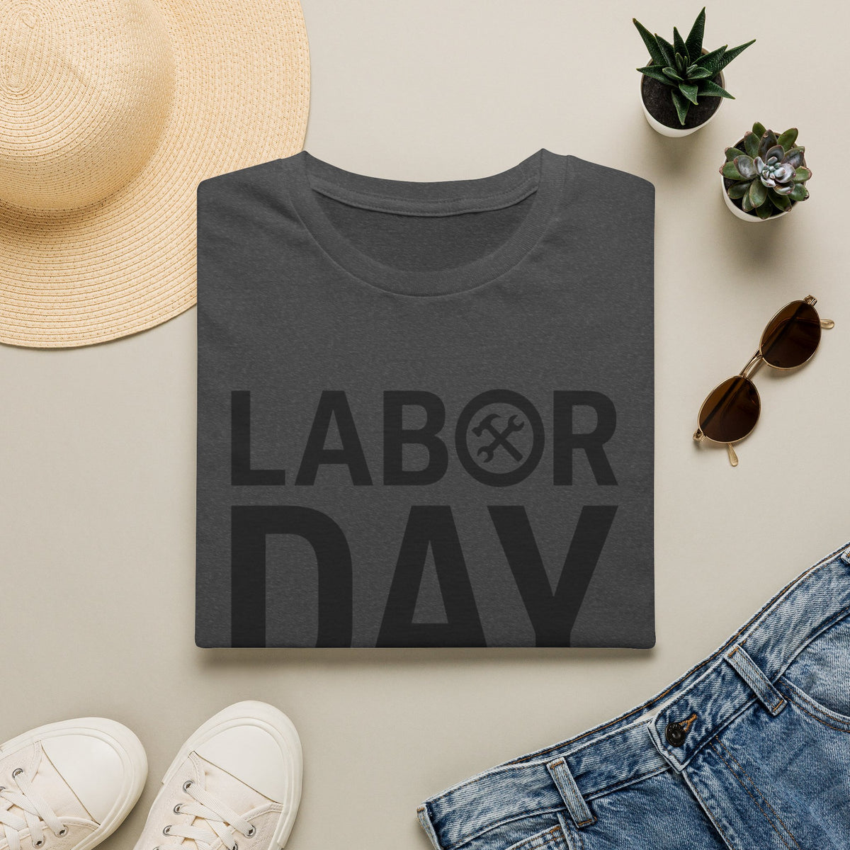 Labor Day Tools Graphic T-Shirt — Bold 'Labor Day' Text with Wrench & Hammer