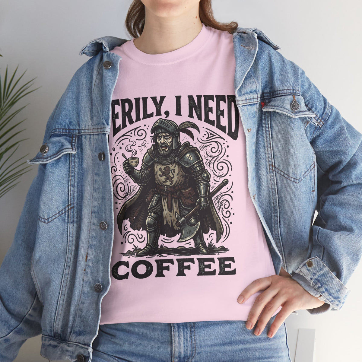 Coffee Viking T‑Shirt — “Verily, I Need Coffee” Medieval Warrior Tee