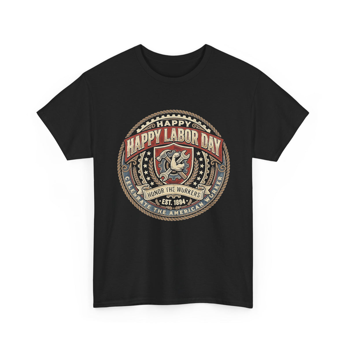 Happy Labor Day Tee – Vintage American Workers Emblem Shirt