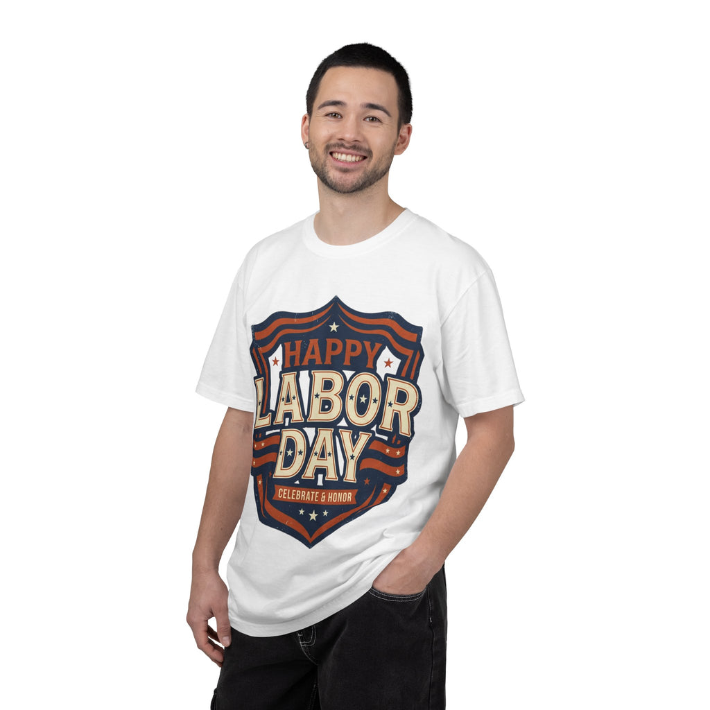 Happy Labor Day 'Celebrate & Honor' Shield Graphic T-Shirt