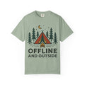 Camping T-Shirt — "Offline and Outside" Tent & Campfire Graphic