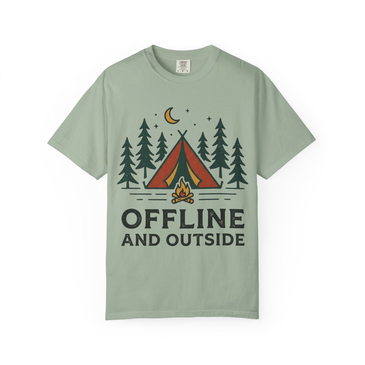 Camping T-Shirt — "Offline and Outside" Tent & Campfire Graphic