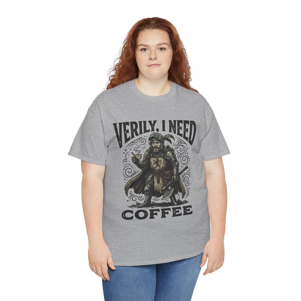Coffee Viking T‑Shirt — “Verily, I Need Coffee” Medieval Warrior Tee