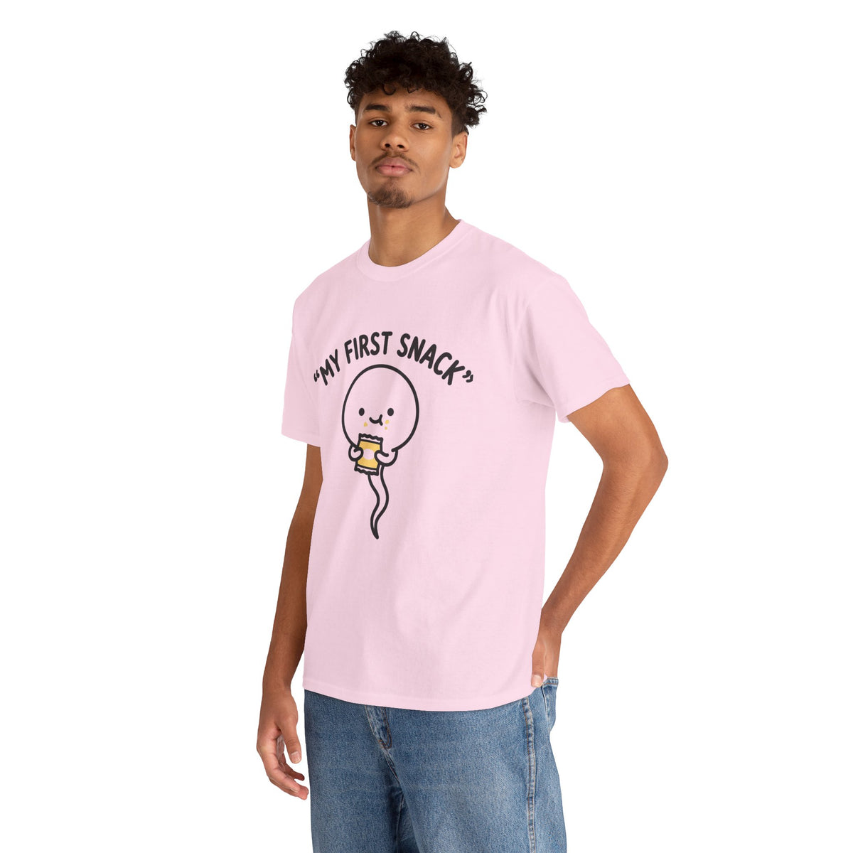 My First Snack Cute Sperm Graphic Tee — Funny Pregnancy Announcement Shirt