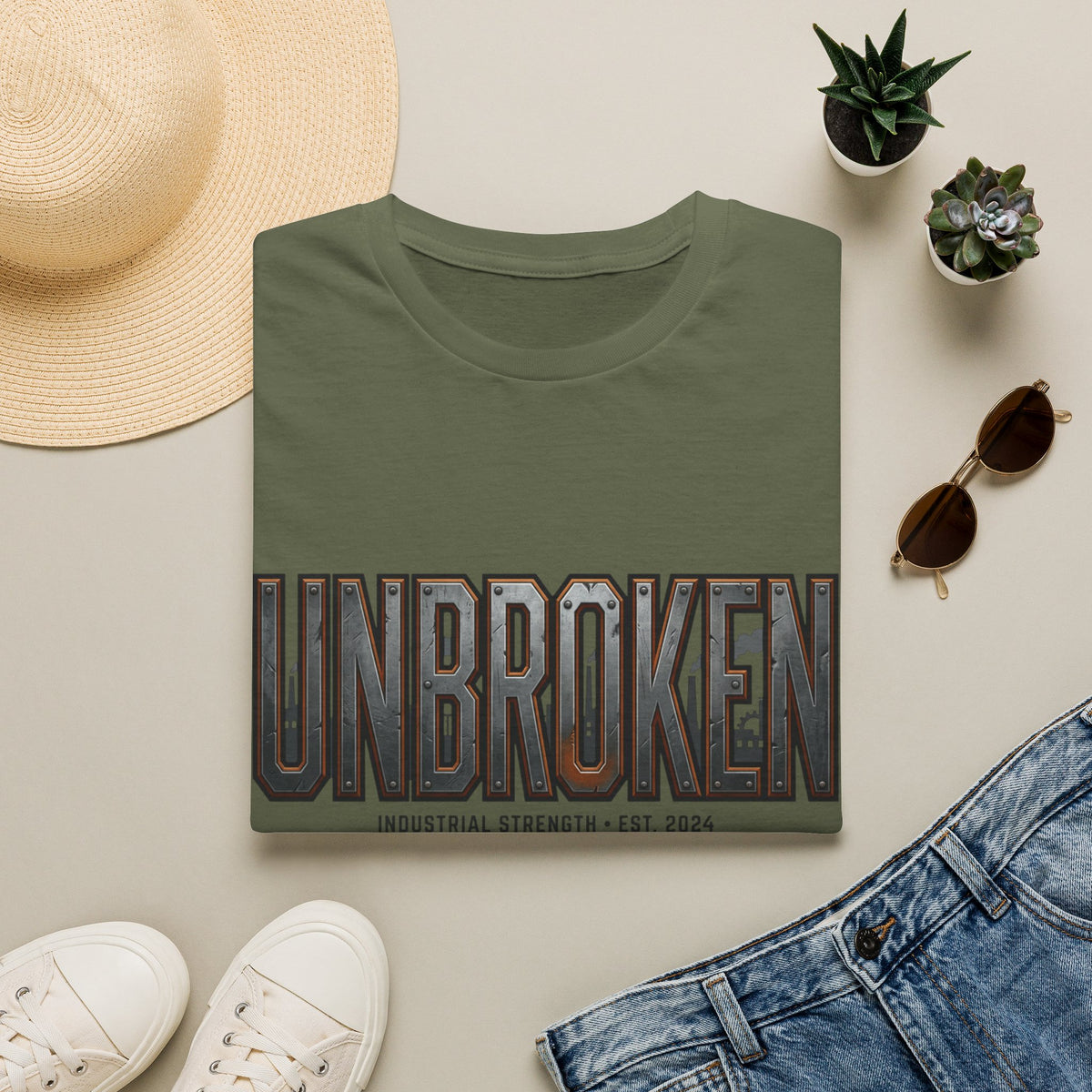 Unbroken Industrial Strength Graphic T‑Shirt — 'UNBROKEN' Bold Chest Design