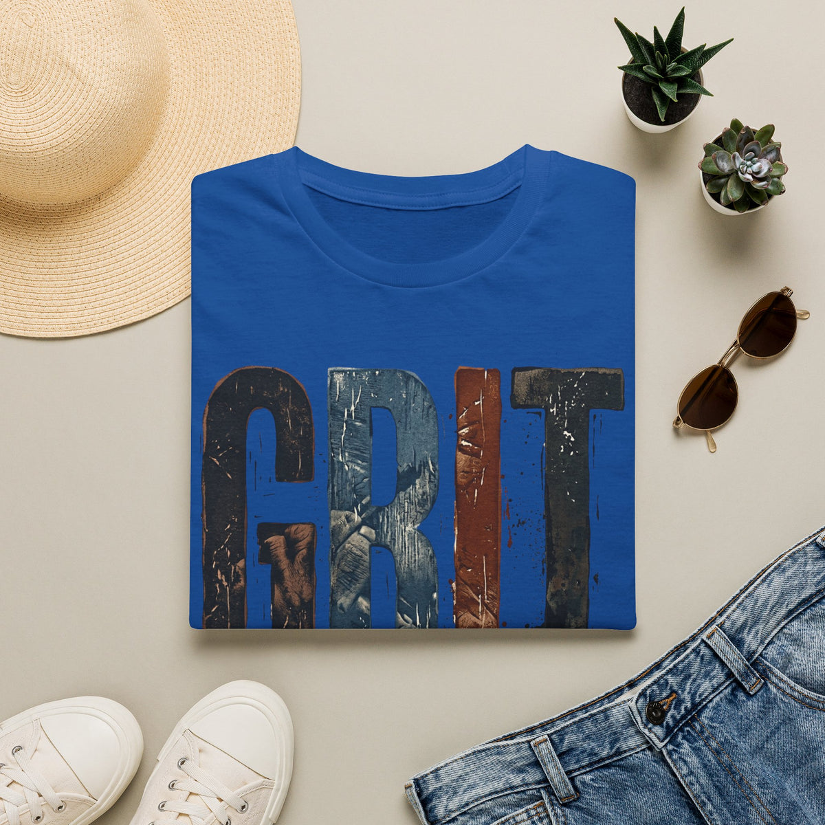 Grit Graphic T-Shirt — Rustic Patriotic Stripes Motivational Tee