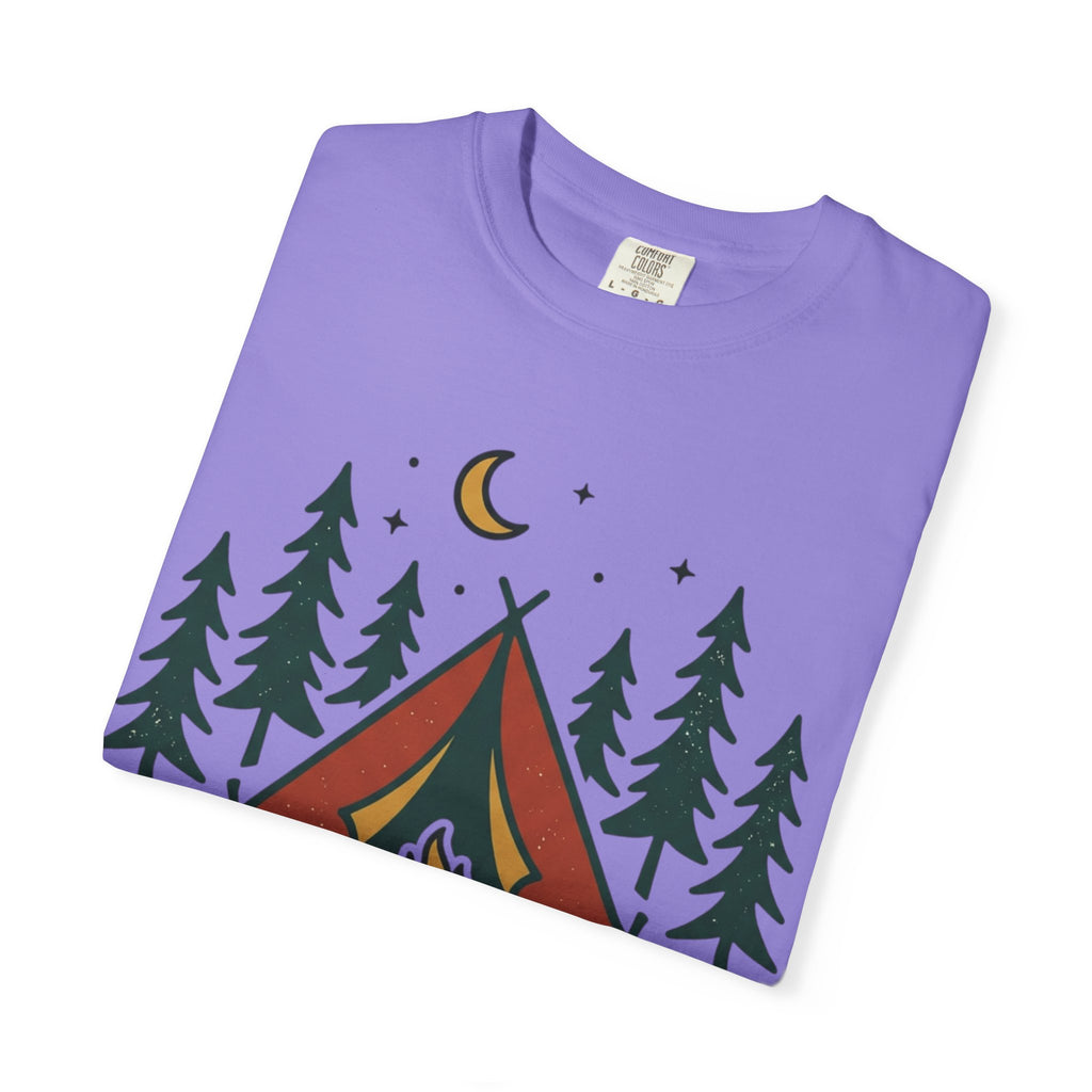 Camping T-Shirt — "Offline and Outside" Tent & Campfire Graphic
