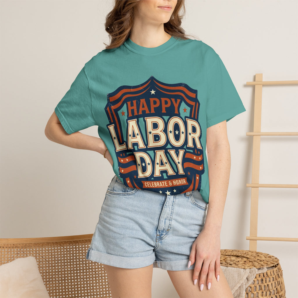 Happy Labor Day 'Celebrate & Honor' Shield Graphic T-Shirt