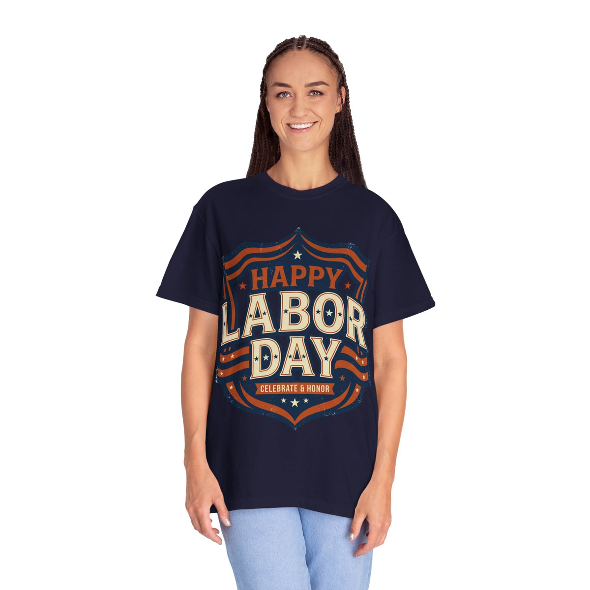 Happy Labor Day 'Celebrate & Honor' Shield Graphic T-Shirt