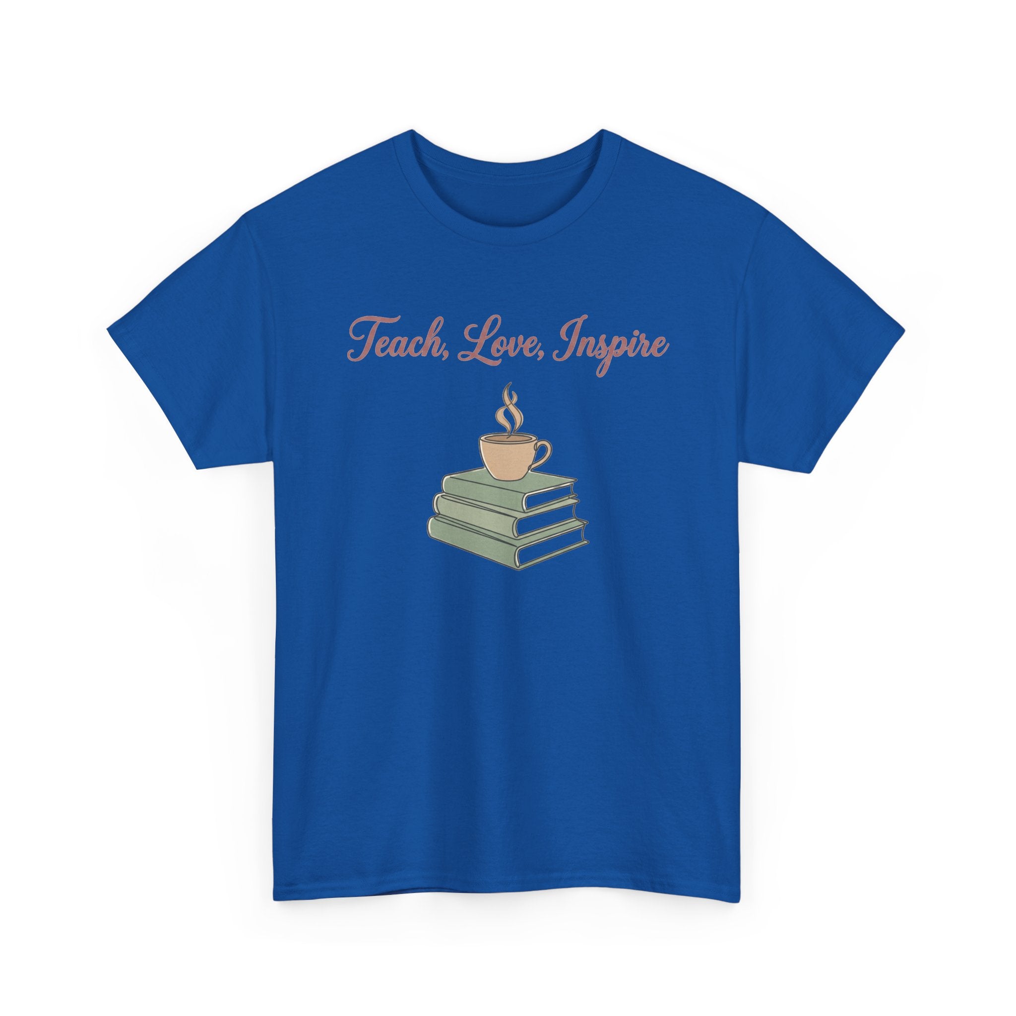 Teacher Tee — "Teach, Love, Inspire" Book & Coffee Graphic T-Shirt
