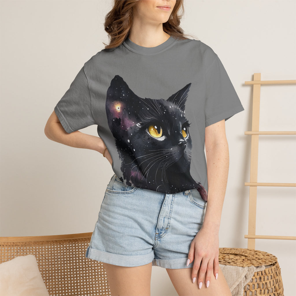 Galaxy Black Cat T-Shirt — Cosmic Cat Portrait Tee