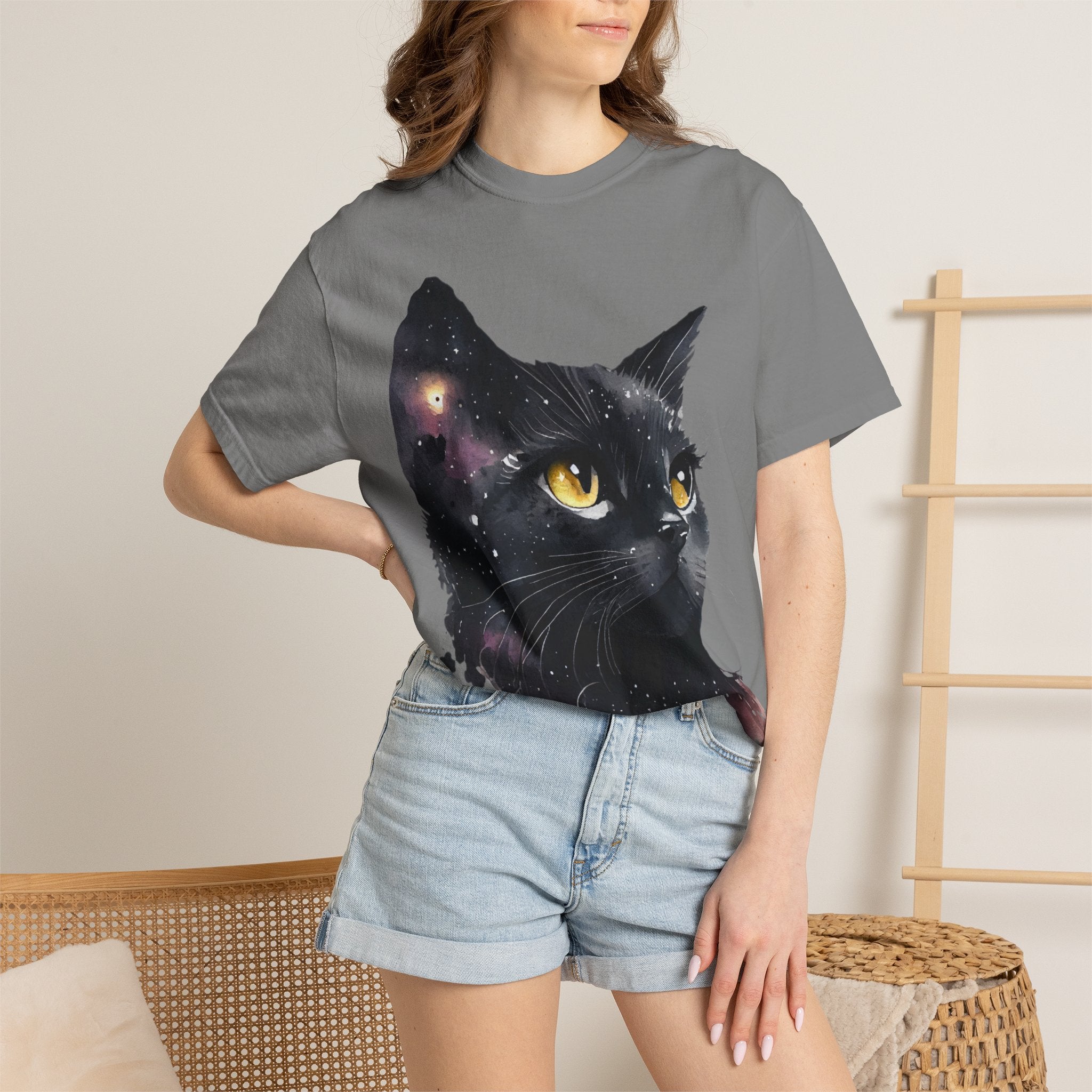 Galaxy Black Cat T-Shirt — Cosmic Cat Portrait Tee