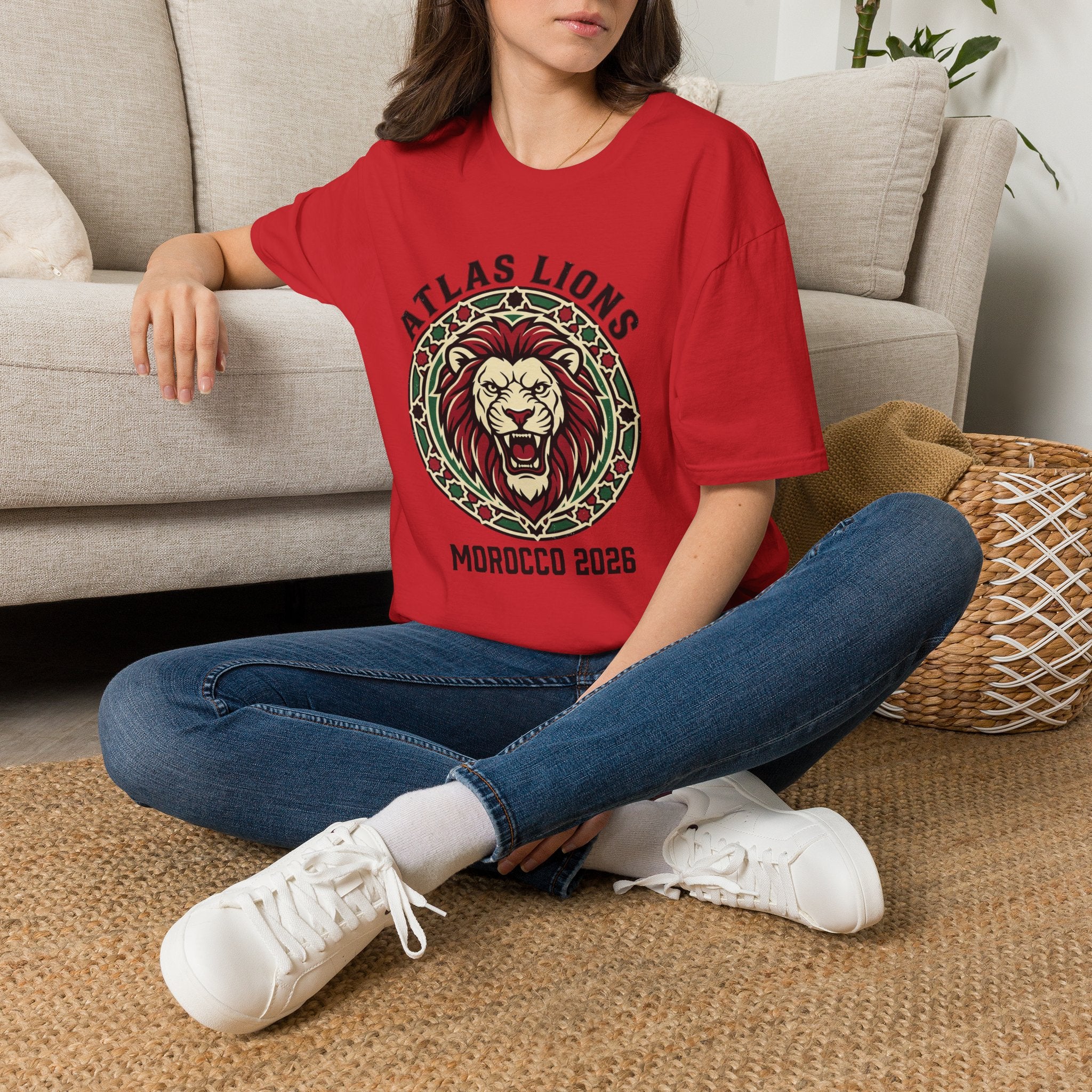 Atlas Lions Morocco 2026 T-Shirt — Lion Crest Soccer Fan Tee
