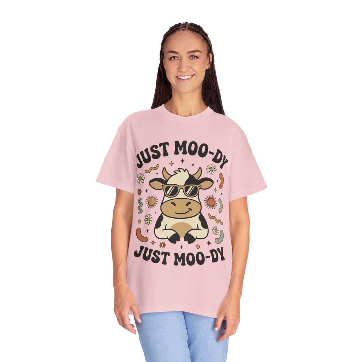 Just Moo-dy Cow T-Shirt — Cute Retro Cow Graphic Tee