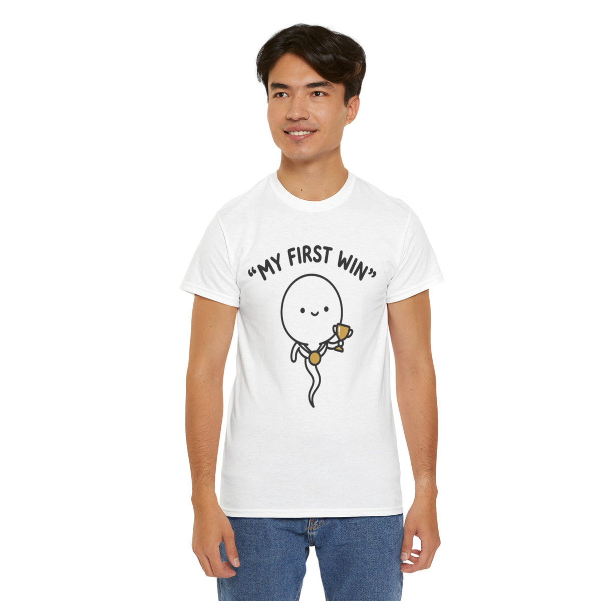 My First Win T-Shirt — Cute Sperm Trophy Graphic Tee