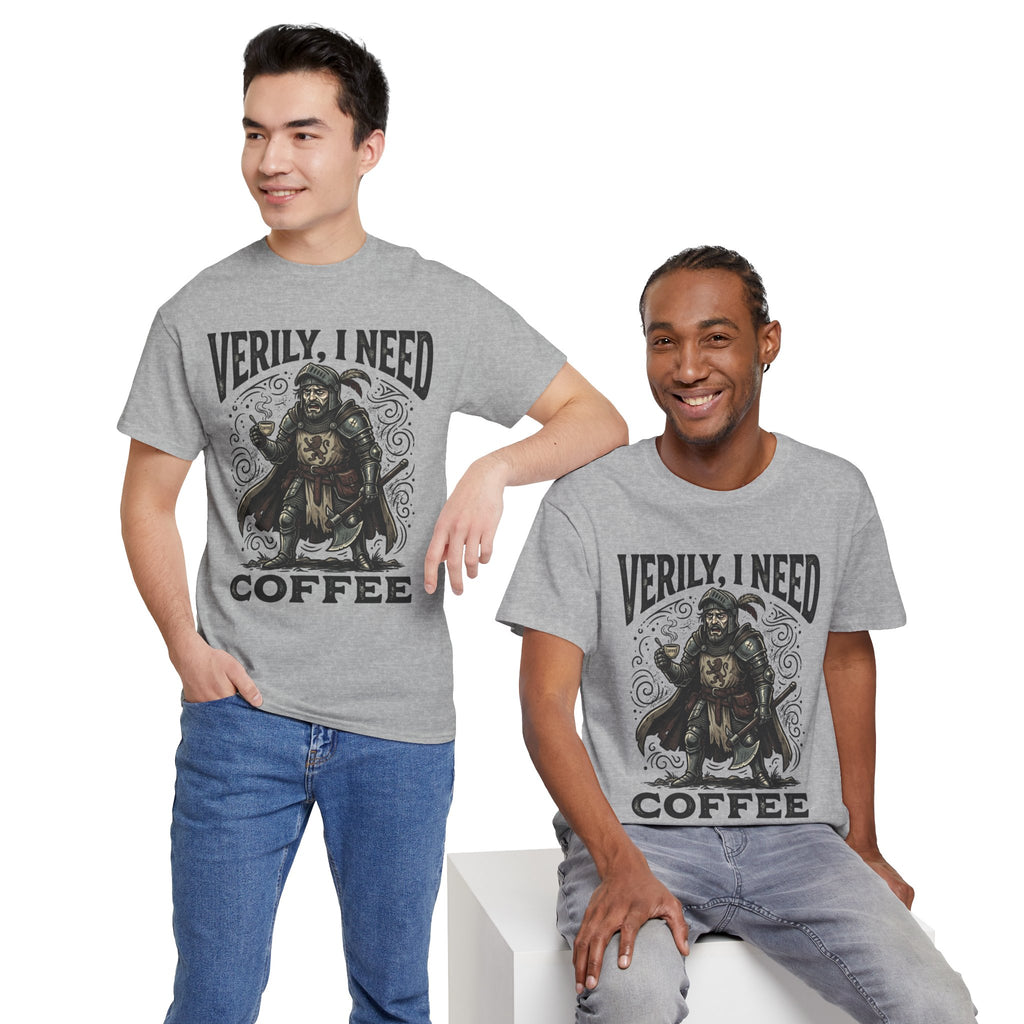 Coffee Viking T‑Shirt — “Verily, I Need Coffee” Medieval Warrior Tee